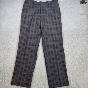 Zanella Devon Men 36x30 Plaid Wool Dress Pants Brown Blue Check Made in Italy